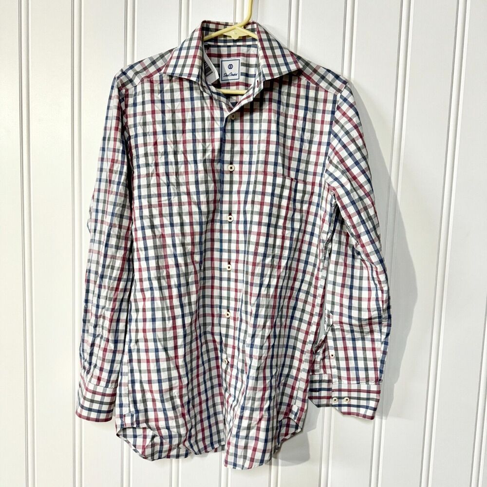 Dave Donahue Mens Size‎ S Blue & Red Plaid Button Up Slim Fitting Collared Shirt